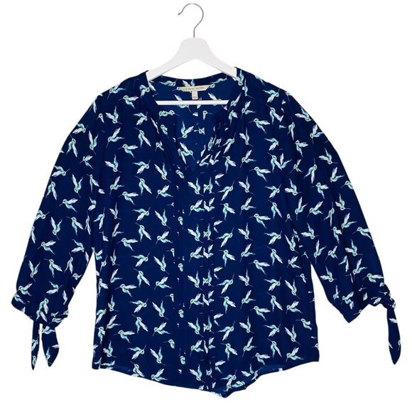 41 Hawthorn Shirt L Blue Hummingbird Print Polyester 3/4 Sleeve Popover Blouse - Picture 1 of 11
